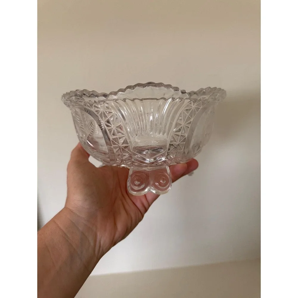 vintage Haufbauer Crystal Footed Bird Bowl with three toes candy dish trinket